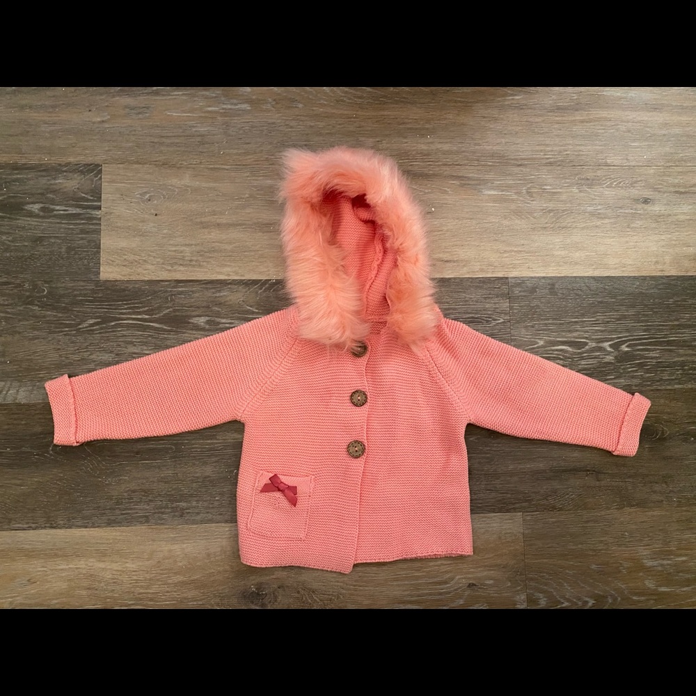 Baby Sweater with Removable Faux Fur Hood